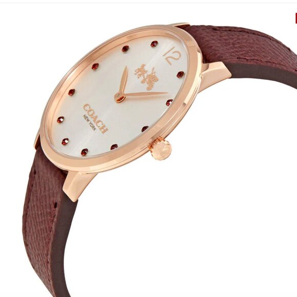 Coach Slim Easton Rose Gold Dial Ladies Watch with Burgundy Leather Strap - Picture 2 of 16
